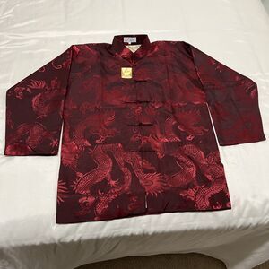 Satin Solz Squirrel Red Chinese Dragon Lounging Smoking Jacket Mens XL NWT VTG